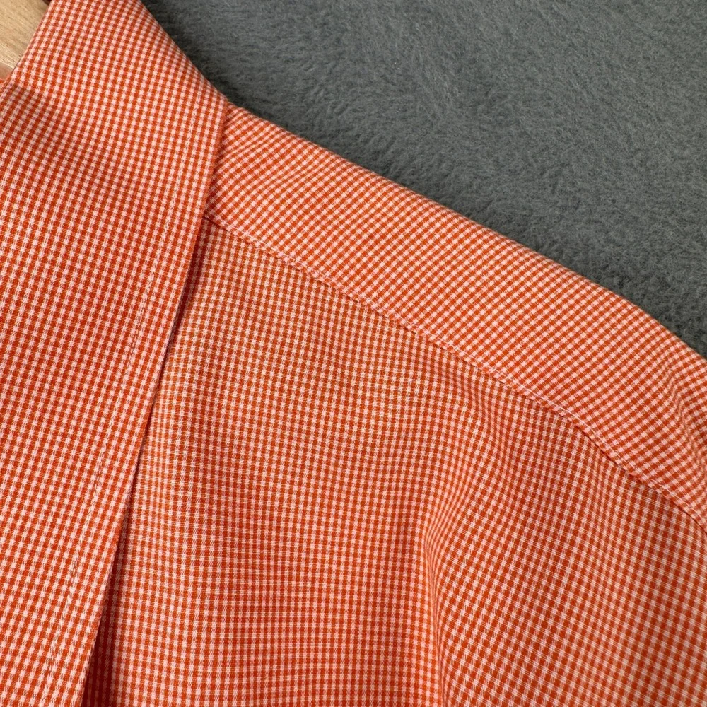 Brooks Brothers Mens 18.5 34/35 Orange Gingham 100% Supima Cotton Non-Iron Shirt - Picture 4 of 8
